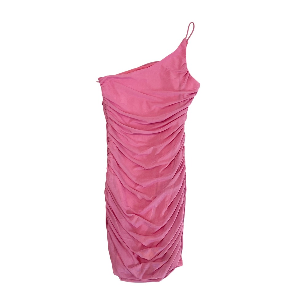 Princess Polly Pink One Shoulder Ruched Mesh Mini Dress Size 6 Bodycon Party - Picture 2 of 7